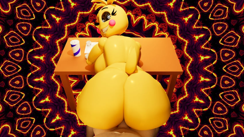 1boy 1girls 3d 3d_(artwork) ass five_nights_at_freddy's five_nights_at_freddy's_2 hypermega looking_at_viewer lovetaste_chica straight table_sex toy_chica_(fnaf) toy_chica_(love_taste)