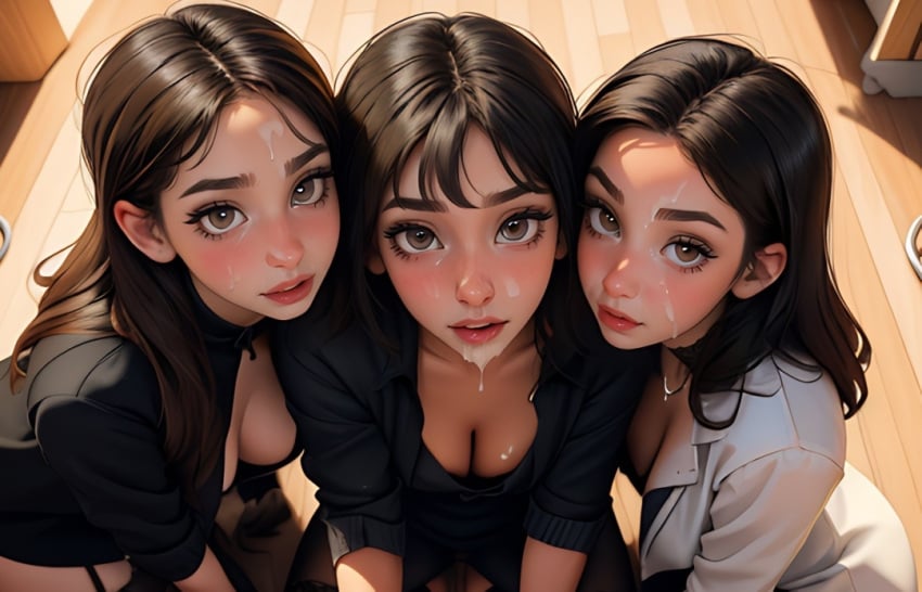 3girls after_fellatio after_oral ai_generated cum cum_on_face eye_contact facial fellatio looking_at_viewer oral original original_character original_characters pov stable_diffusion take_your_pick taliredmint