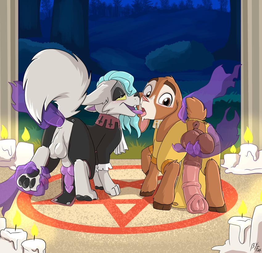 absurd_res anal anal_fingering animal_genitalia anus arctic_wolf ass assisted_exposure ball_grab balls blush bovid candle canid canine canis caprine clothed clothing cross digital_media_(artwork) disembodied_hand distracted duo erection feral fingering fuf fur genitals ghost_hand goat hair hi_res inverted_cross kissing male male/male mammal occult_symbol open_mouth outside pawpads penetration penis pentagram raaf_helder_(character) smile symbol tail tongue valentino_(wish) white_body white_fur wolf