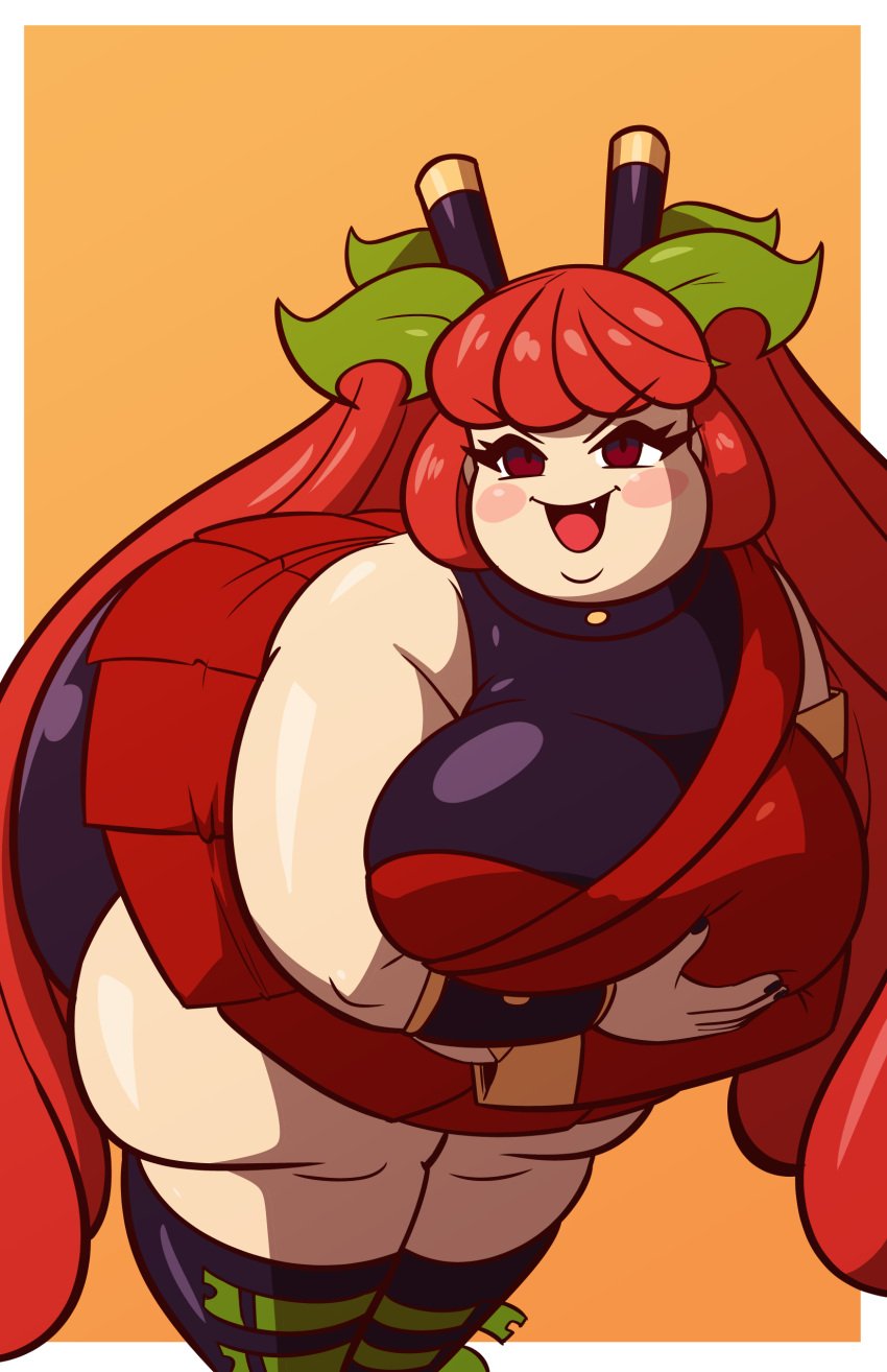 1girls axel-rosered bbw belly_overhang big_belly breasts bubble_butt chubby chubby_female fat fat_belly fat_female fat_woman female overweight overweight_female plump red_eyes red_hair spicy_(flavor_rave) thick_thighs wide_hips