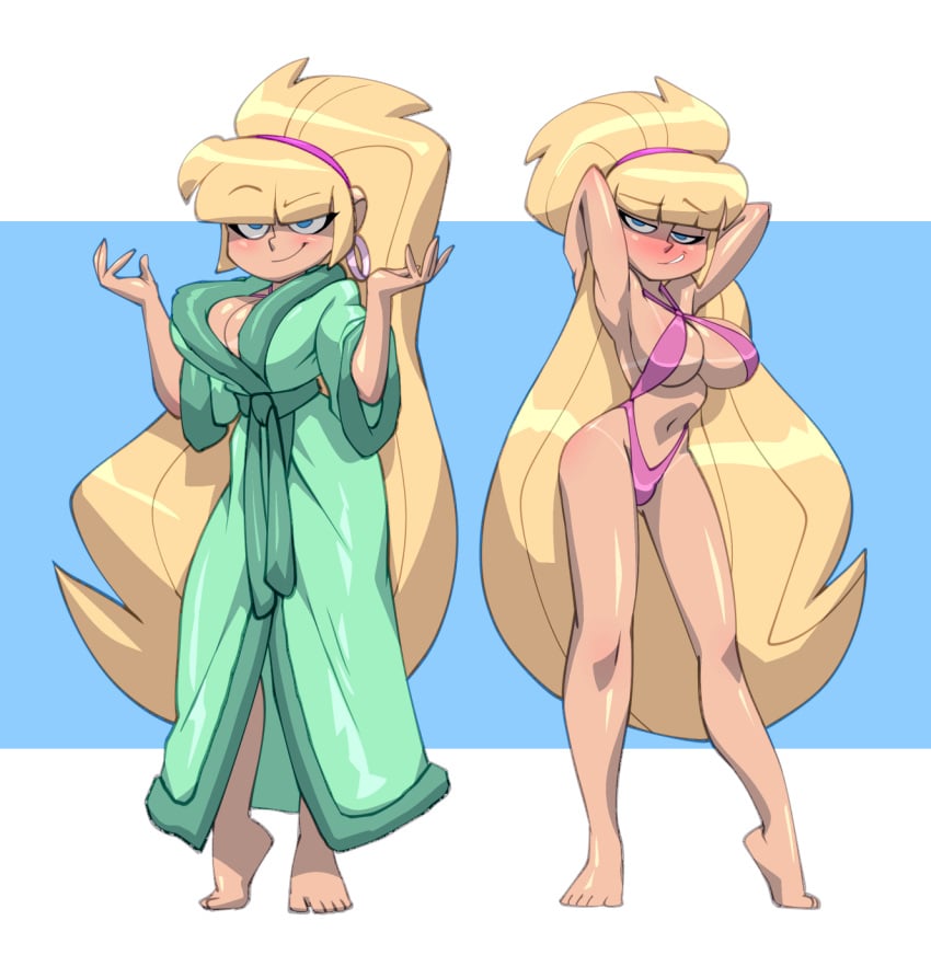 1female 1girl 1girls aged_up bangs bathrobe big_breasts bigdad bikini blonde blonde_female blonde_hair blonde_hair_female blue_eyes blush breasts darnact disney disney_channel erect_nipples female female_focus female_only gravity_falls hairband hoop_earrings human large_hair light-skinned_female long_hair long_hair_female long_legs looking_at_viewer nude_female pacifica_northwest perky_breasts seducing seductive seductive_eyes seductive_gaze seductive_look seductive_mouth seductive_pose seductive_smile smirk tagme tan_body tease teasing text very_long_hair