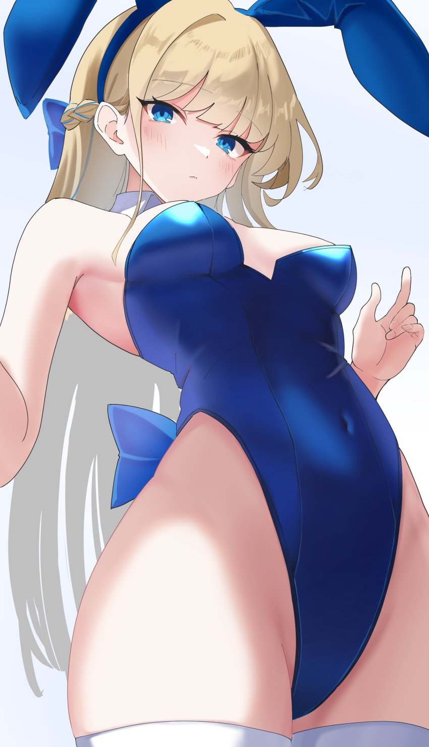 1girls absurd_res absurdres armpits belly belly_button blonde_eyebrows blonde_female blonde_hair blonde_hair_female blue_archive blue_bunny_ears blue_bunnysuit blue_eyes blue_eyes_female blue_hair blue_hair_female blue_hair_ribbon blue_hairband blue_leotard blue_ribbon blue_topwear blush blush_lines blushing_at_viewer blushing_female braid braided_hair breasts bunny_ears bunnygirl bunnygirl_outfit cleavage collar crown_braid dot_nose elbows embarrassed embarrassed_female eyebrows_visible_through_hair fake_animal_ears female female_focus female_only fingernails fingers groin hair_ribbon hairband high_resolution highres hourglass_figure lean_body lean_figure legs legs_together legwear leotard light-skined_female light-skinned light-skinned_female light_skin light_skin_female light_skinned light_skinned_female long_hair looking_at_viewer looking_down looking_down_at_viewer medium_breasts multicolored_hair navel pussy ribbon shoulders simple_background slender_body slender_waist slim_girl slim_waist solo standing stockings thick_thighs thighhighs thighs thin_waist toki_(blue_archive) toki_(bunny)_(blue_archive) topwear underboob upper_body v-line white_background white_collar white_legwear white_stockings white_thighhighs wide_hips yue3621