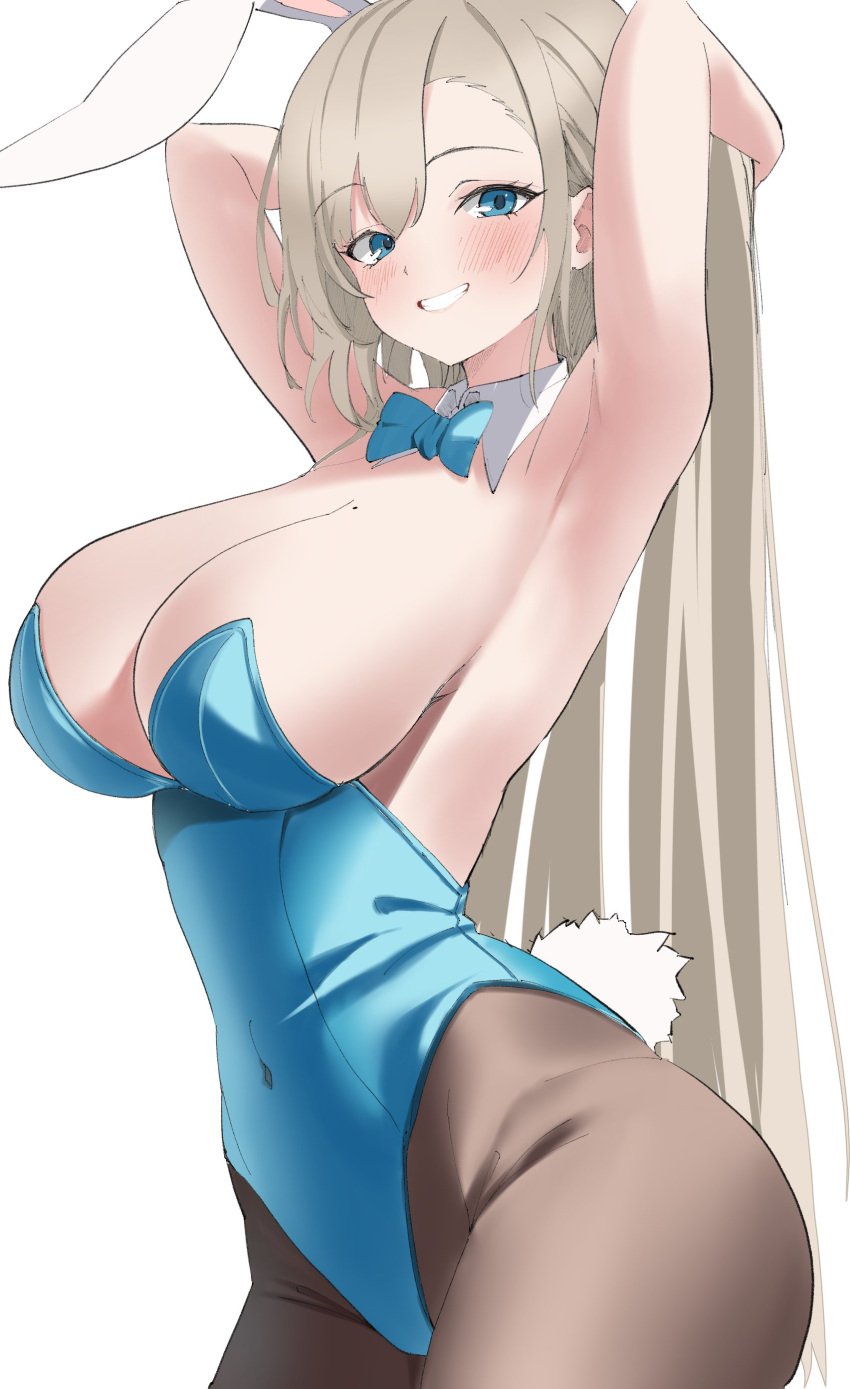 1girls absurd_res absurdres armpits arms_behind_head arms_up asuna_(blue_archive) asuna_(bunny)_(blue_archive) belly belly_button black_legwear black_pantyhose black_stockings blonde_eyebrows blonde_female blonde_hair blonde_hair blonde_hairr_female blue_archive blue_bowtie blue_bunnysuit blue_eyes blue_eyes_female blue_leotard blue_topwear bowtie breasts bunny_ears bunny_tail bunnygirl bunnygirl_outfit busty busty_female busty_teen cleavage collar collarbone curvy curvy_body curvy_female curvy_figure curvy_hips curvy_thighs dot_nose elbows female female_focus female_only grin groin hair_between_eyes hands_behind_head hands_up high_resolution high_school_student highres hourglass_figure large_breasts lean_body lean_figure legs legs_together legwear leotard light-skined_female light-skinned light-skinned_female light_skin light_skin_female light_skinned light_skinned_female long_hair looking_at_viewer looking_down looking_sideways looking_to_the_side mole mole_on_chest navel pantyhose parted_bangs parted_lips school_girl shoulders sideboob simple_background slender_body slender_waist slim_girl slim_waist smile smiley_face smiling smiling_at_viewer smirk solo standing stockings teen_girl teenage_girl teenager thick_thighs thighs thin_waist topwear underboob upper_body v-line white_background white_bunny_ears white_collar wide_hips yue3621