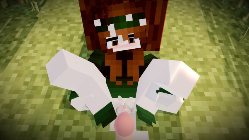 1girls blush brown_hair dick grenvery mine-imator minecraft no_panties no_pants peeing pov