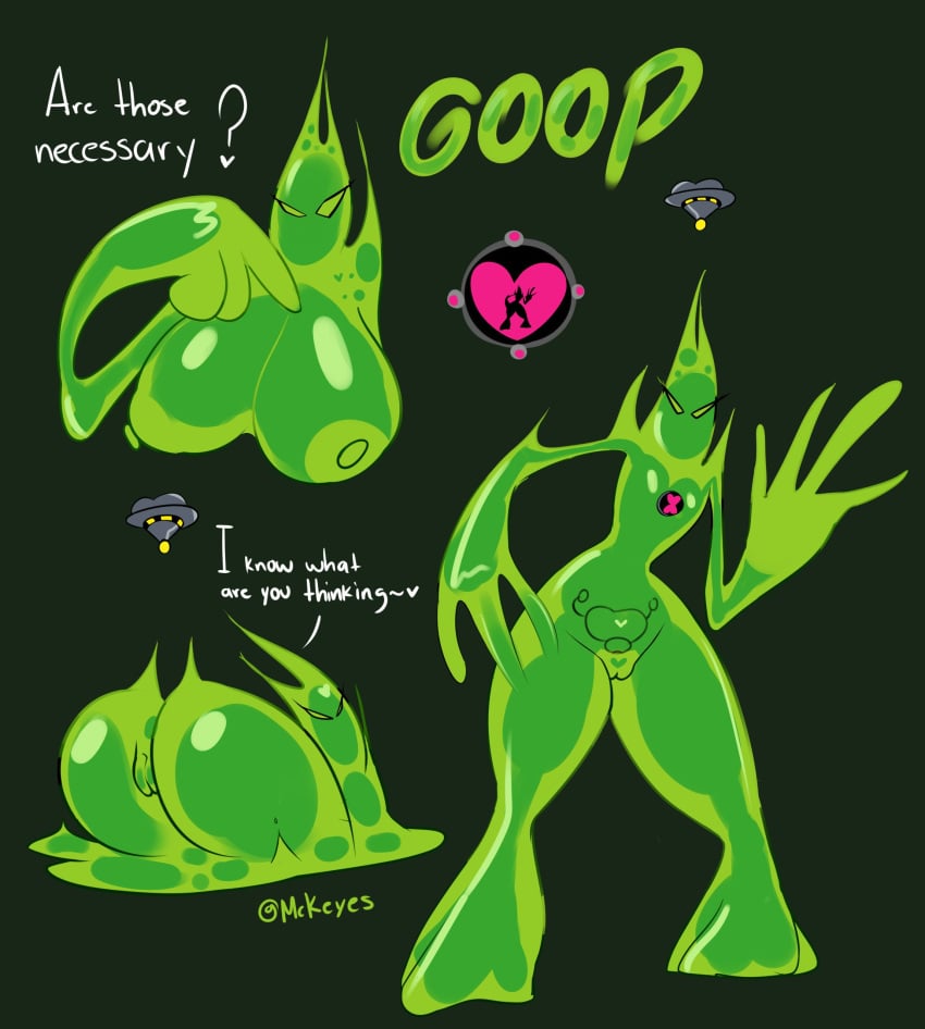 alien alien_girl alien_humanoid ben_10 ben_10_omniverse chaquetrix female female_focus female_genitalia female_only goop_(ben_10) green_body green_eyes mckeyes naked naked_female nude nude_female polymorph_(ben_10) slime slime_girl