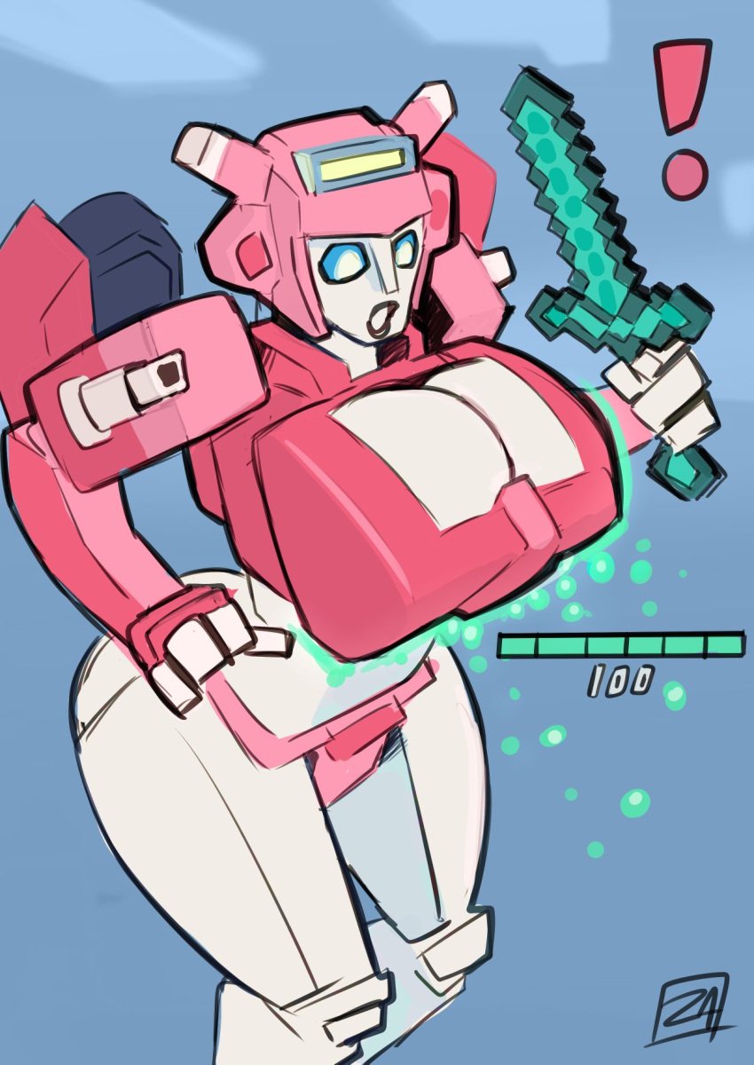 breast_expansion diamond_sword elita_one minecraft robot_girl solo tagme tobuscus transformers zestysauce