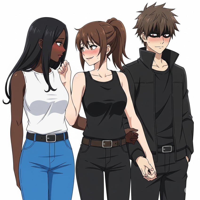 1boy 2girls ai_generated black_girl blush carl_johnson catalina_vialpando claude_speed female grand_theft_auto grand_theft_auto:_san_andreas grand_theft_auto_iii jealous jealous_male male rule_63