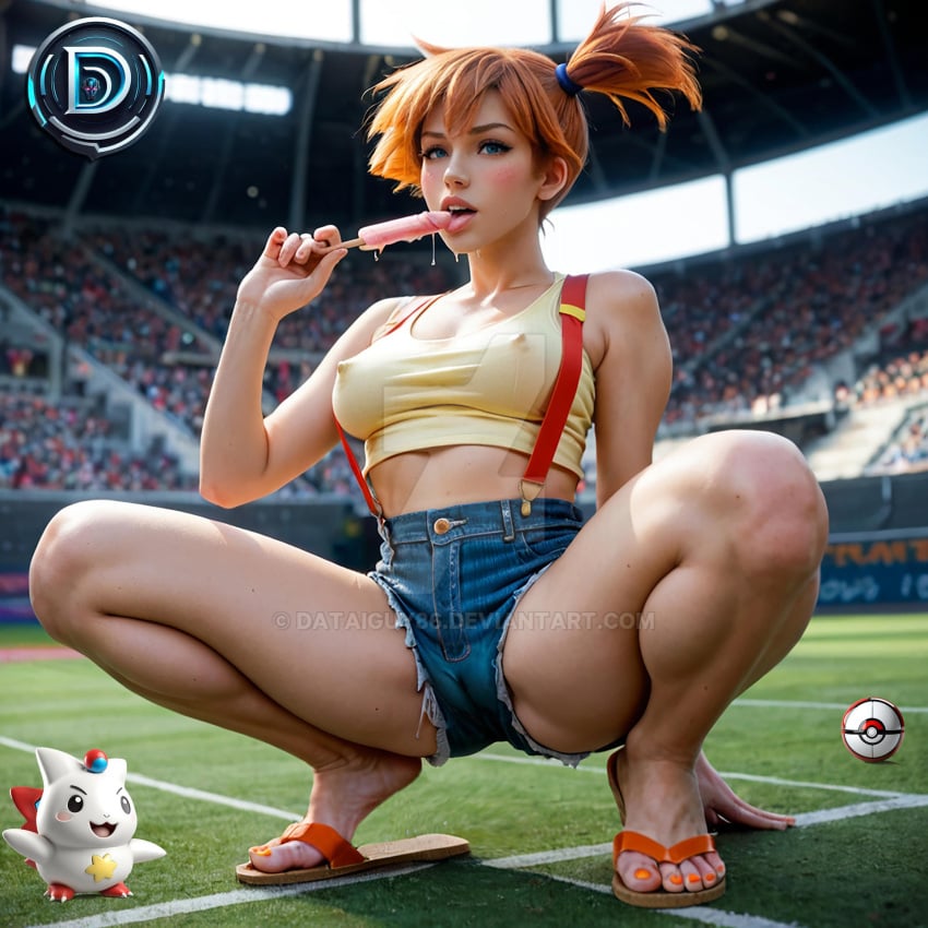 ai_generated cameltoe erect_nipples kasumi_(pokemon) kasumi_(pokemon) orange_hair pokemon