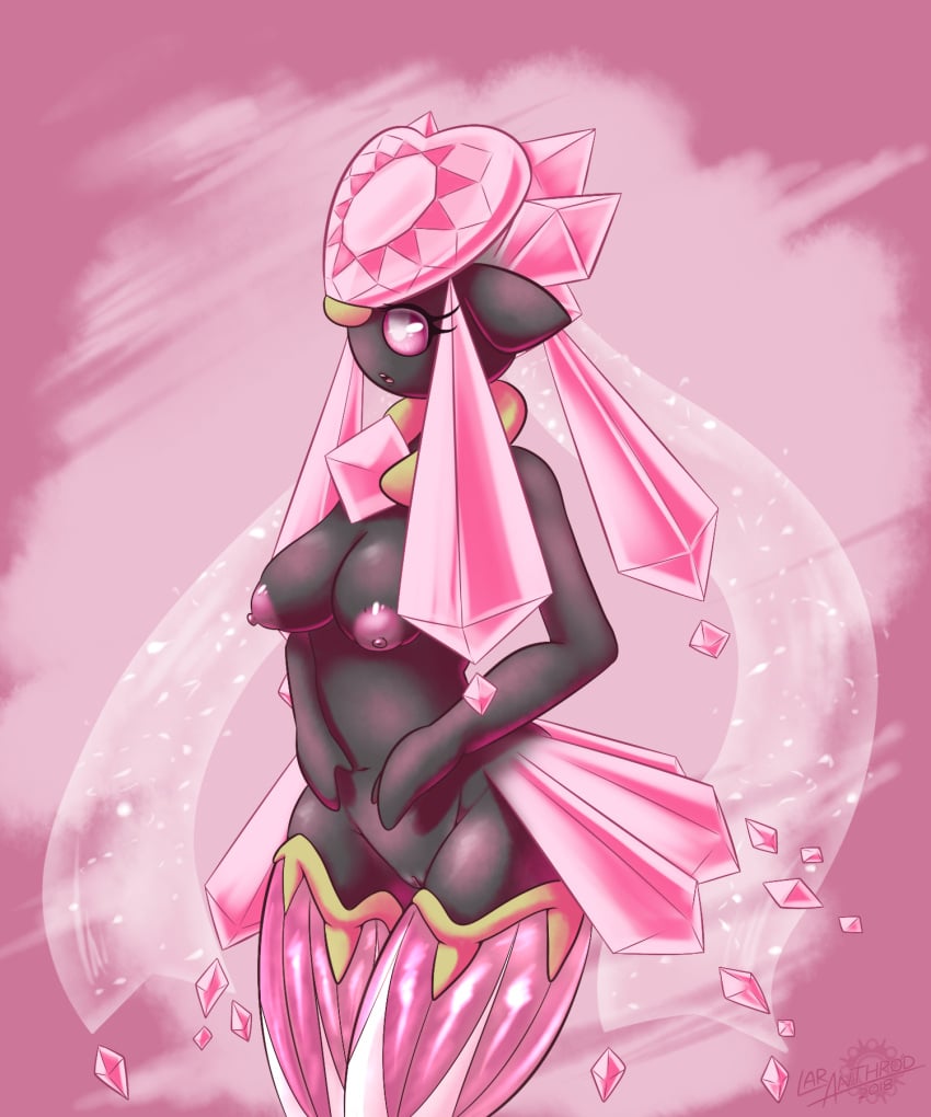 2018 anthro areola artist_name breasts clothing crystal digital_media_(artwork) english_text eyebrows eyelashes female generation_6_pokemon genitals hi_res latiar legendary_pokemon legwear lips mega_diancie mega_evolution nintendo nipples nude number open_mouth pink_eyes pokemon pokemon_(species) pokemorph pupils pussy shiny_pokemon simple_background solo standing stockings teeth text tongue white_pupils