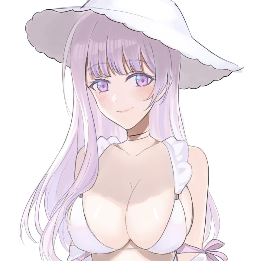 big_breasts blush d4dj izumo_saki kougami sunhat swimsuit