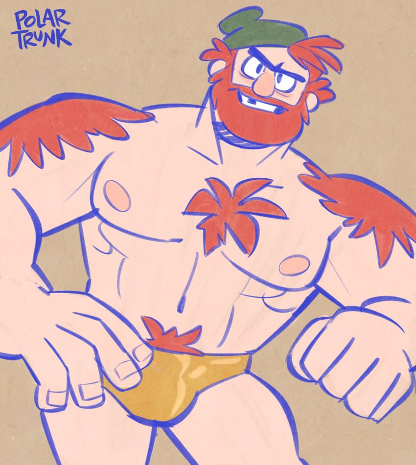 beard bulge chest_hair disney facial_hair gravity_falls hat male male_only manly_dan muscles muscular polartrunk solo solo_male