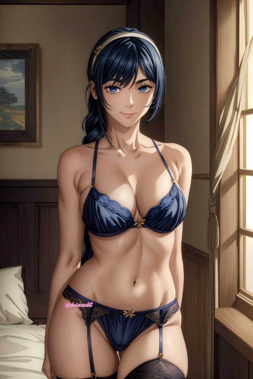 ai_generated amanai_riko blue_eyes blue_hair blue_lingerie deinacht jujutsu_kaisen long_hair looking_at_viewer