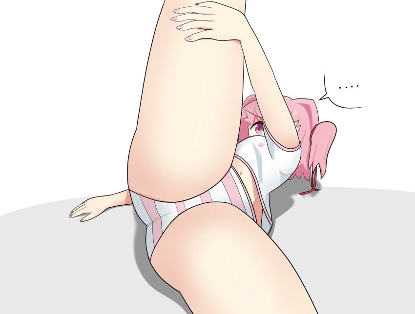 .... 1female 1girls 5_fingers ass background butt clothes clothing doki_doki_literature_club epiknis303 fingernails hair_intakes holding_leg holding_up_own_leg leg_up nail_polish natsuki_(doki_doki_literature_club) panties pantsu pink_eyes pink_hair pink_nails shimapan shirt simple_background speech_bubble text_bubble white_background