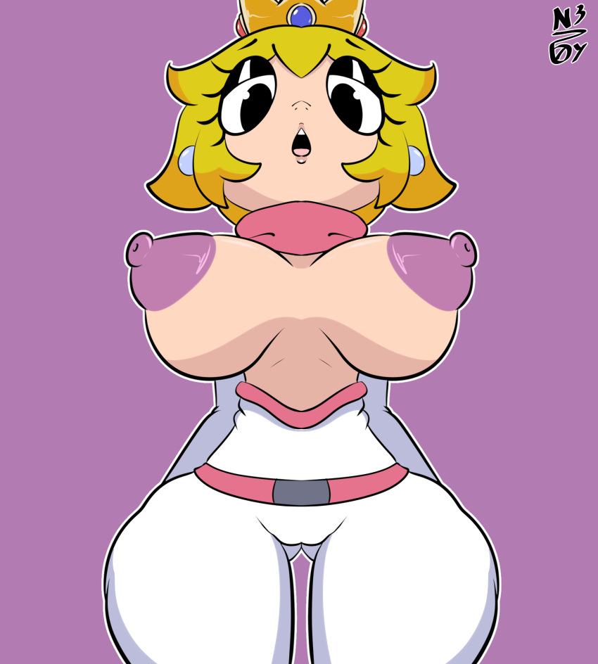 1girls areolae ass_visible_through_thighs big_breasts blonde_hair breasts earrings female female_only huge_breasts light-skinned_female light_skin mario_(series) mario_kart nintendo nipples nokdeusneony princess_peach pussy_visible_through_clothes racing_suit thick_thighs