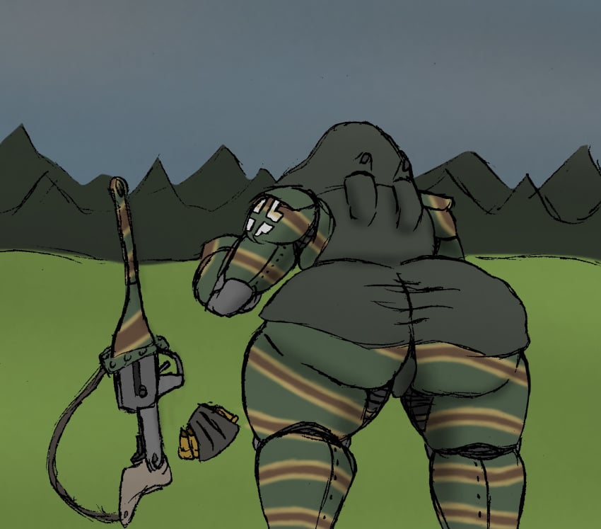 animate_inanimate big_butt gun jagdpanther living_machine living_tank living_vehicle lying_on_stomach machine omega76 simple_background sketch tankmorph thick_thighs trees