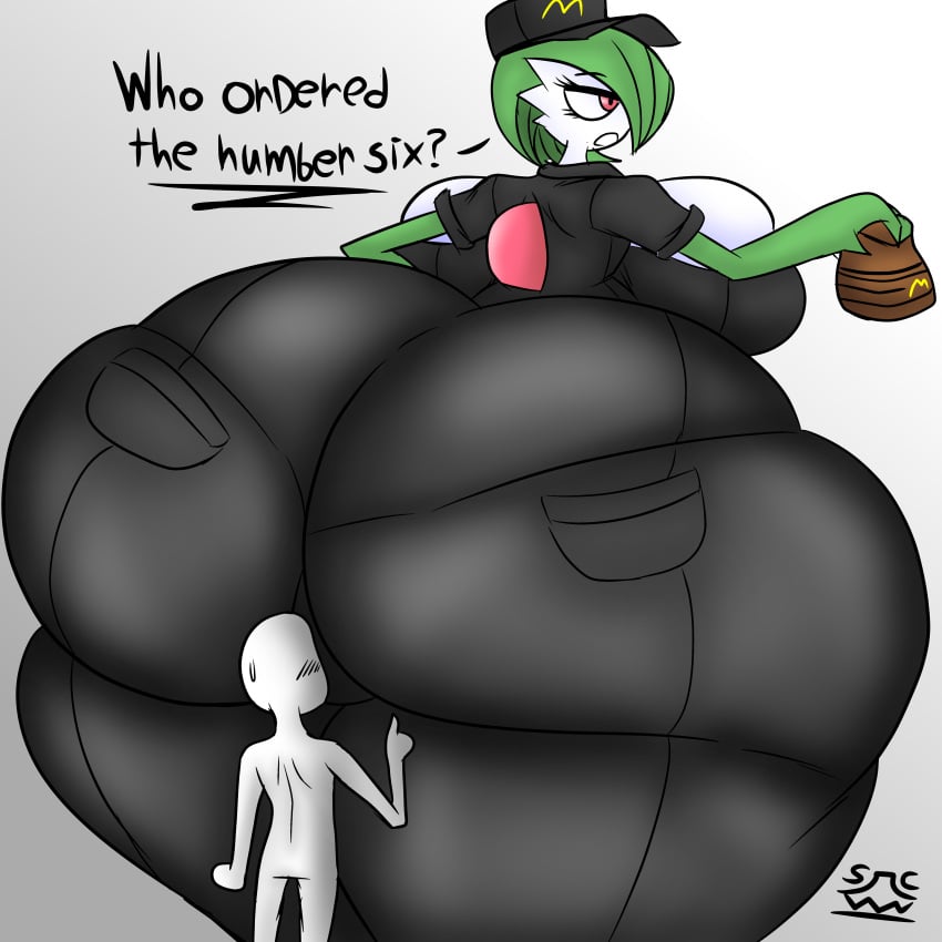 1boy 1girls ass_bigger_than_head ass_focus backboob big_ass big_breasts clothed fast_food fast_food_employee fast_food_restaurant fast_food_uniform female gardevoir huge_breasts hyper_ass male mcdonald's nintendo pokémon_(species) pokemon pokemon_(species) shadowycomic tagme