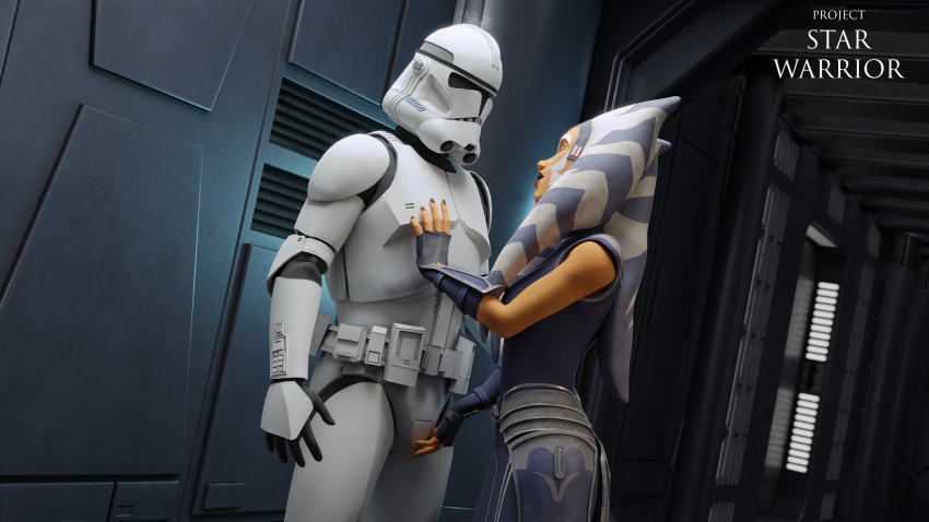 1boy 1girls 3d 3d_(artwork) ahsoka_tano airress3d_(3d-modeller) alien alien_girl armor blender blender_(software) blender_cycles clone clone_trooper clothed clothing crotch_fondling crotch_rub female male naughty_face screenshot self_upload star_wars tease teasing text the_clone_wars:_season_seven togruta typiconart video_games