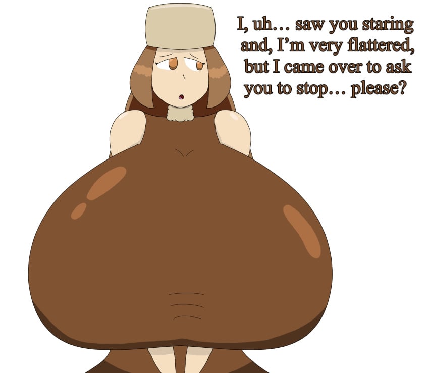 1girls 2021 big_breasts breasts breasts_bigger_than_head brown_eyes brown_text clothed female female_only gwain_saga hat huge_breasts hyper_breasts lanney looking looking_away mrkinettle open_mouth pov solo solo_female talking talking_to_viewer text white_background