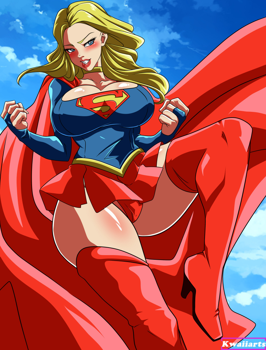 2d_(artwork) ass big_ass big_breasts blonde_hair blonde_hair blue_eyes blush blush boots breasts bubble_butt cape choker cleavage dc dc_comics fat_ass flying huge_ass huge_breasts kara_danvers kara_zor-el kwaiiarts large_ass large_breasts legs long_hair looking_pleasured miniskirt muscular_legs panties panties_peek pleasure_face posing skirt smile supergirl thick thick_ass thick_thighs