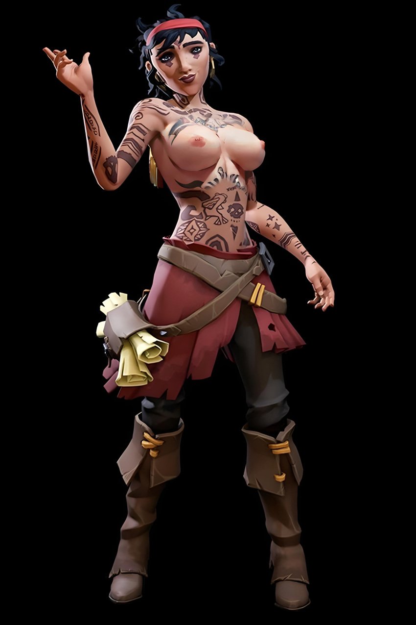 1girls 3d 3d_model breasts female female_focus female_only sea_of_thieves tattoos topless topless_female umbra_(sea_of_thieves)