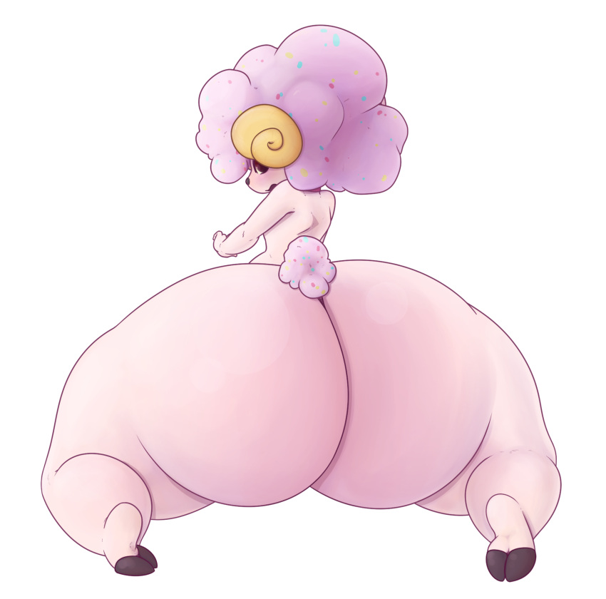 1boy anthro ass cotton_candy cotton_candy_hair furry hips horn horns hyper hyper_ass large_ass looking_back looking_back_at_viewer lumpsofcole male male_focus male_only nude nude_male on_knees pink_hair ram sheep sheep_humanoid thick_thighs thighs wide_hips