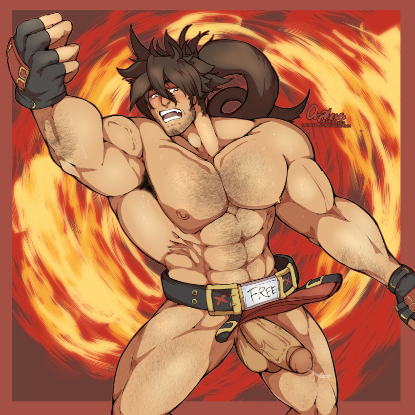 balls bara body_hair chest_hair erickbsan facial_hair flaccid guilty_gear male male_only muscles muscular penis sol_badguy solo solo_male sweat sweating