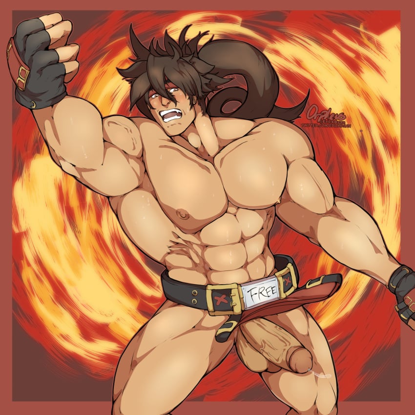 balls bara erickbsan flaccid guilty_gear male male_only muscles muscular penis sol_badguy solo solo_male sweat sweating