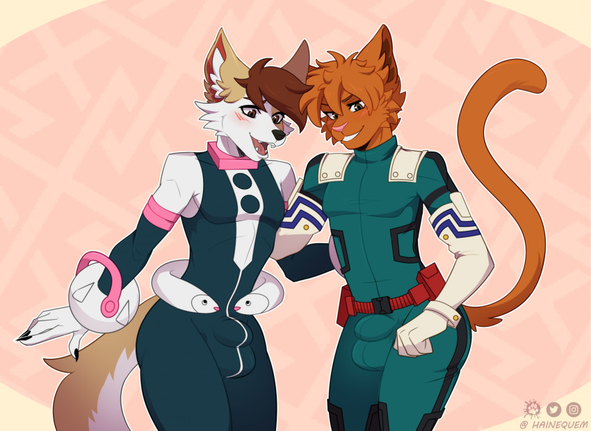 anthro canid cosplay duo felid feline hainequem hi_res lock_(lockgarrison) male male/male mammal scraps_(bigscraps) tagme