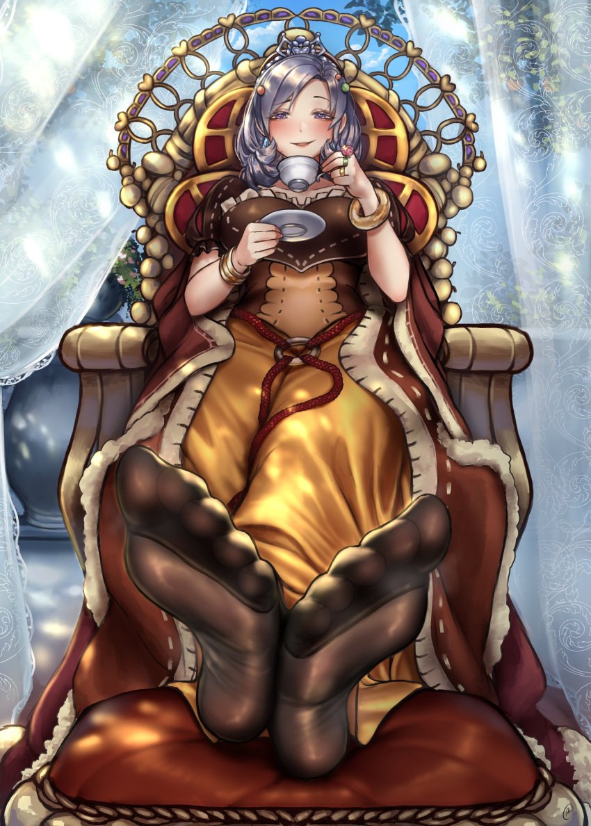 1girls barefoot cat_ears crown feet foot_fetish looking_at_viewer nikishiko pantyhose pov_eye_contact pov_feet queen smell smelly smelly_feet soles solo solo_female steam steamy_feet tagme_(character) toes