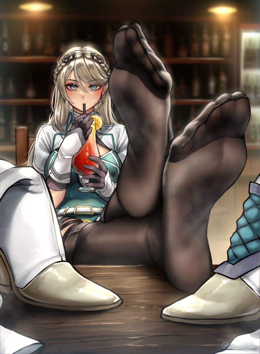 1girls boots_removed eiyuu_densetsu elaine_auclair feet foot_fetish kuro_no_kiseki looking_at_viewer nikishiko pantyhose pov_eye_contact pov_feet shoes_removed smell smelly smelly_feet solo solo_female steam steamy_feet