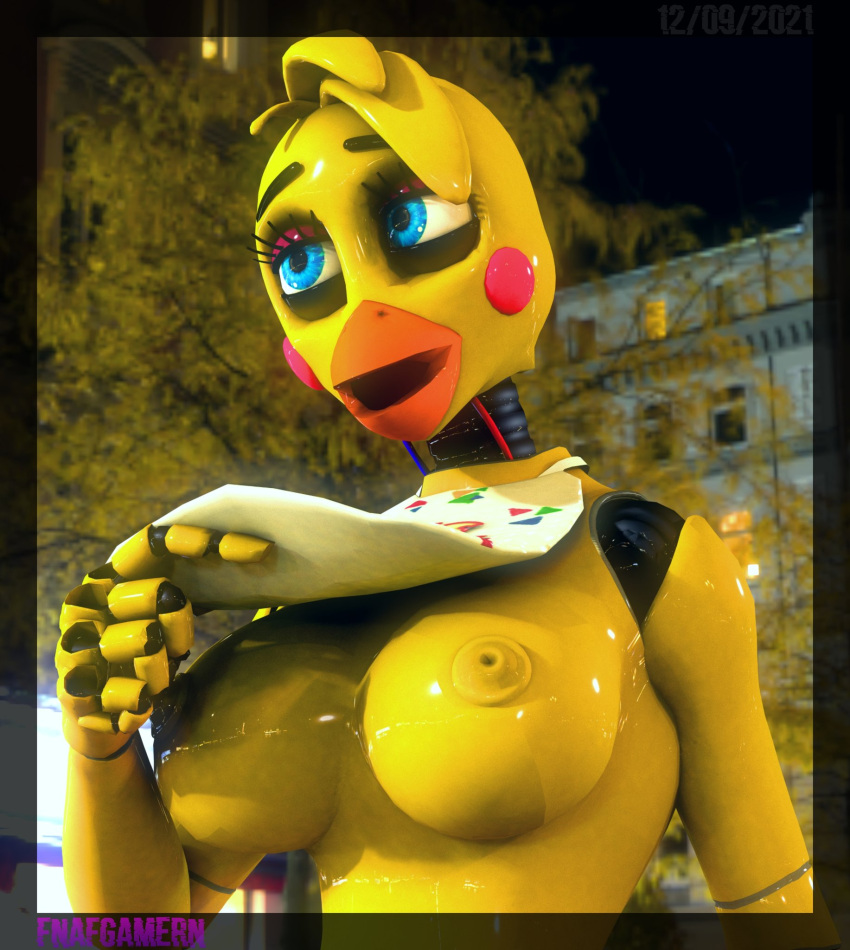 breasts chica_(fnaf) cinema4d five_nights_at_freddy's fnafgamern solo solo_focus