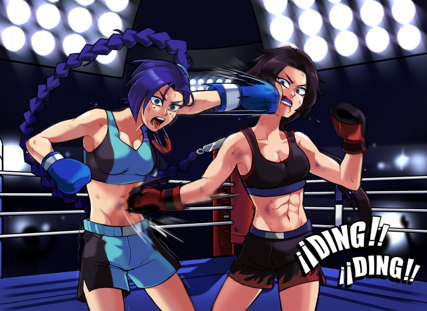 2d blue_hair bowl boxing brown_hair catfight eleven_(scissor_seven) hitting injured ryona scissor_seven thirteen_(scissor_seven)