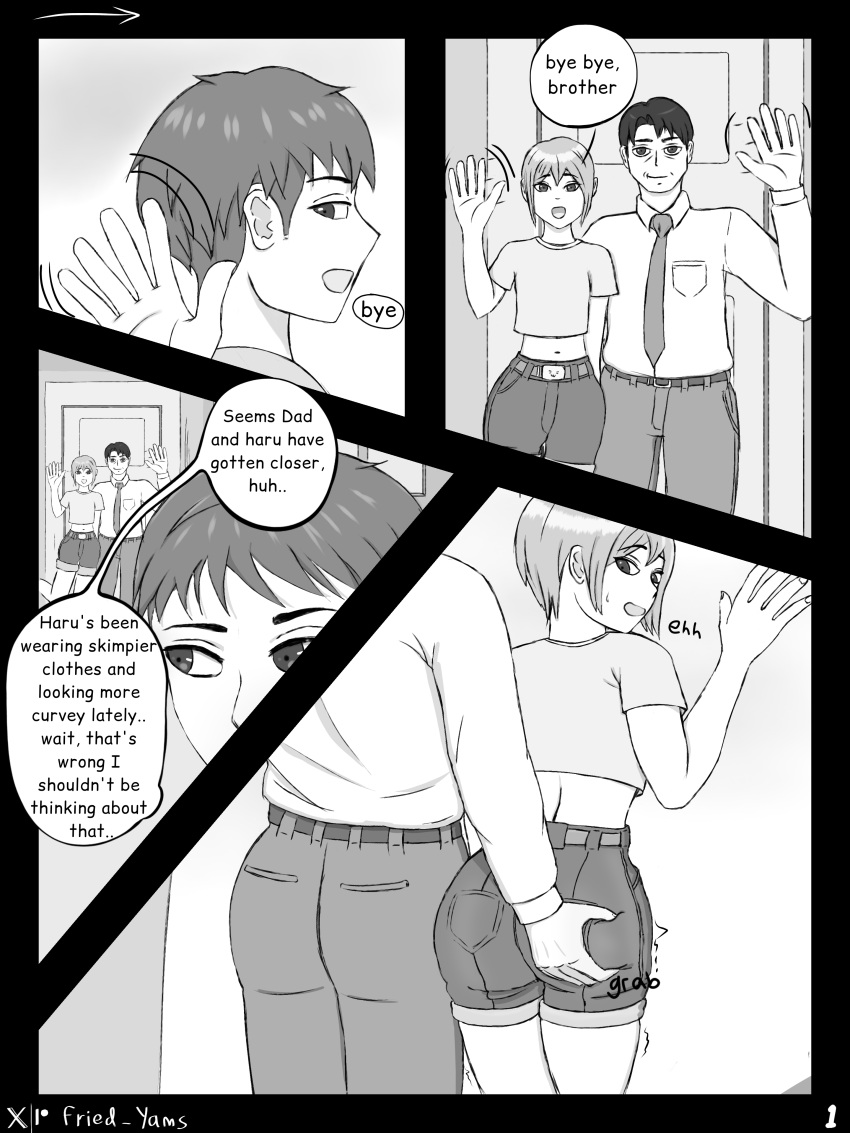 3boys arched_back ass_grab cheating comic crossdressing cucked_by_femboy cuckold father_and_son femboy femboysub gay girly hidden_sexual_act imminent_incest imminent_sex incest male male_only netorare ntr open_mouth short_shorts stealth sweetpotat0 tagme text yaoi