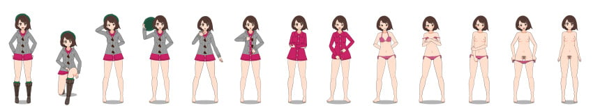 1girls boots bra breasts brown_hair clothing completely_nude female gloria_(pokemon) kisekae matching_underwear nipples nude panties pink_bra pink_panties pokemon pussy short_hair smile spnati spread_legs sprite_sheet strip_poker_night_at_the_inventory transparent_background undressing