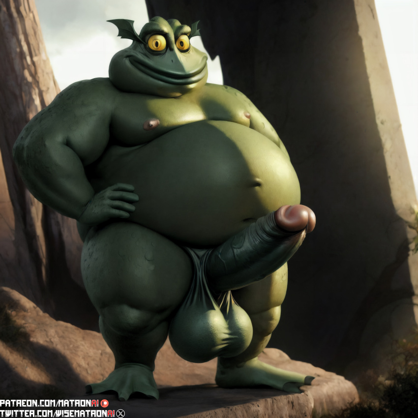 4k ai_generated amphibian anthro balls bhm big_belly buff_frog disney disney_xd frog highres large_penis looking_at_viewer male male_only matronai_(artist) mature morbidly_obese morbidly_obese_male obese obese_male patreon patreon_username penis pinup solo solo_focus stable_diffusion star_vs_the_forces_of_evil thighs twitter_username