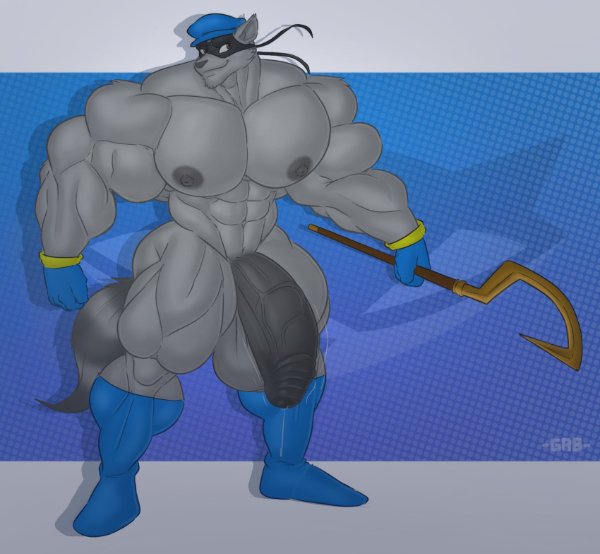 anthro anthro_only flaccid furry gab_art hyper hyper_balls hyper_cock hyper_genitalia hyper_penis hyper_testicles male male_only muscles muscular muscular_arms muscular_male muscular_thighs nude sly_cooper sly_cooper_(series) solo solo_male