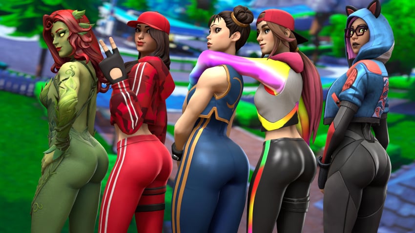 3d 5girls accurate_art_style ass batman_(series) beyondthemaze big_ass big_butt capcom chun-li chun-li_(fortnite) crossover dc dc_comics epic_games female female_only fortnite fortnite:_battle_royale fully_clothed loserfruit lynx_(fortnite) pamela_isley poison_ivy poison_ivy_(fortnite) rear_view ruby_(fortnite) street_fighter take_your_pick