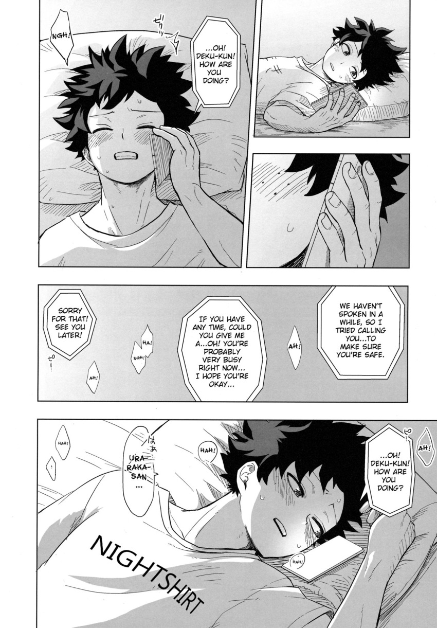 1boy 1girls bed buthikireta fantasizing izuku_midoriya masturbating_to_person masturbation my_hero_academia ochako_uraraka phone phone_sex wholesome