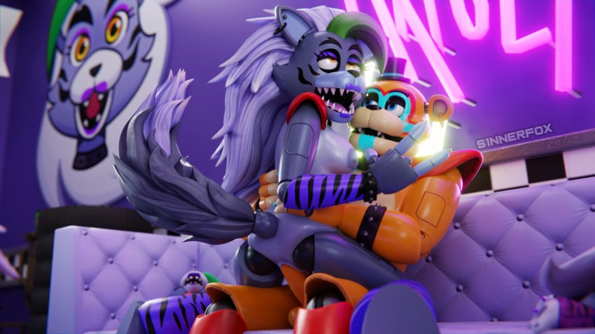 1boy1girl animatronic ass bear breasts cowgirl_position five_nights_at_freddy's five_nights_at_freddy's:_security_breach furry glamrock_freddy_(fnaf) penis pussy roxanne_wolf_(fnaf) roxanne_wolf_(x3milky) s1nnerfox scottgames wolf