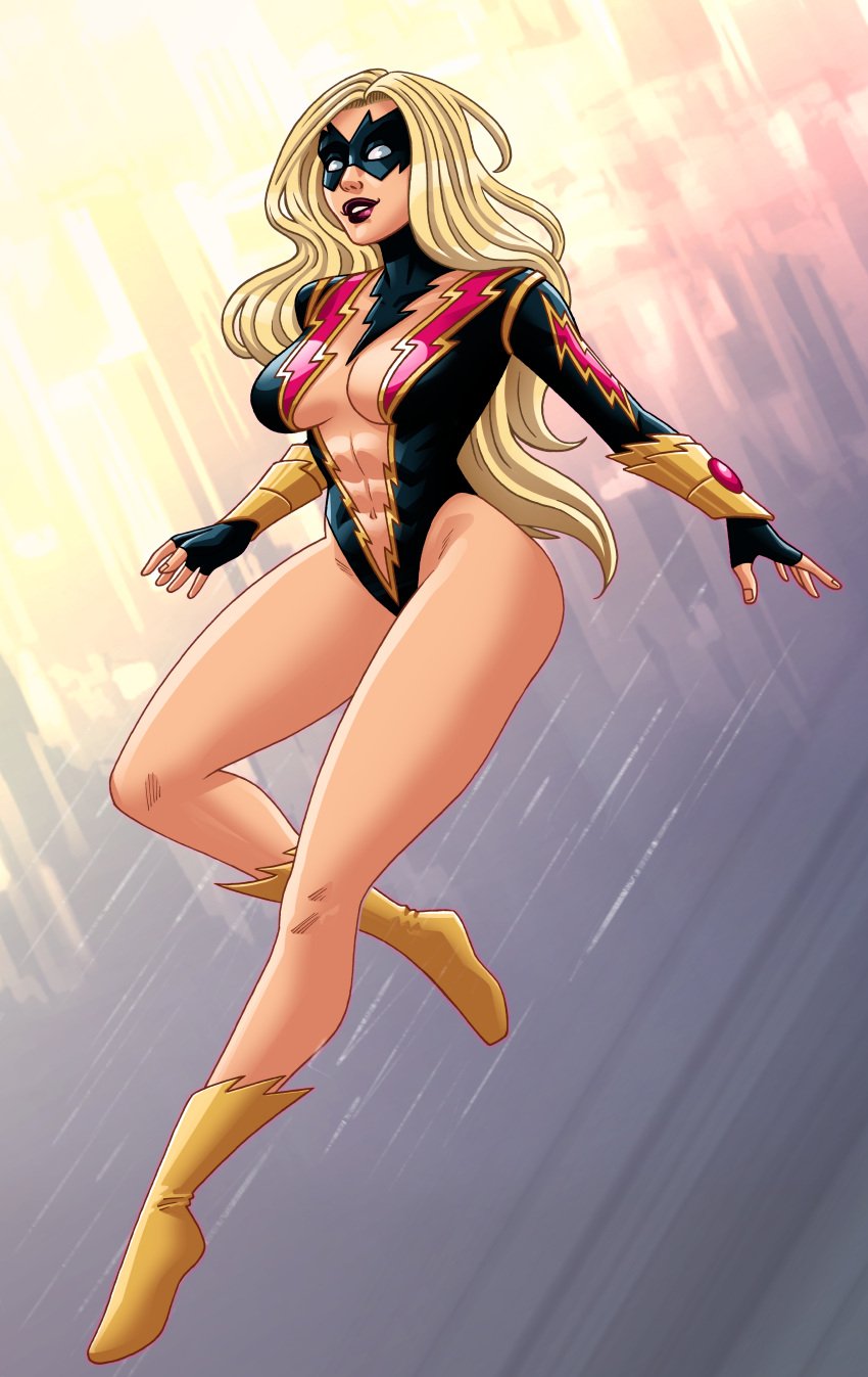 blonde_female blonde_hair cleavage cleavage_cutout dc dc_comics electricity gender_transformation genderswap_(mtf) rule_63 shocking_suzi superheroine tagme