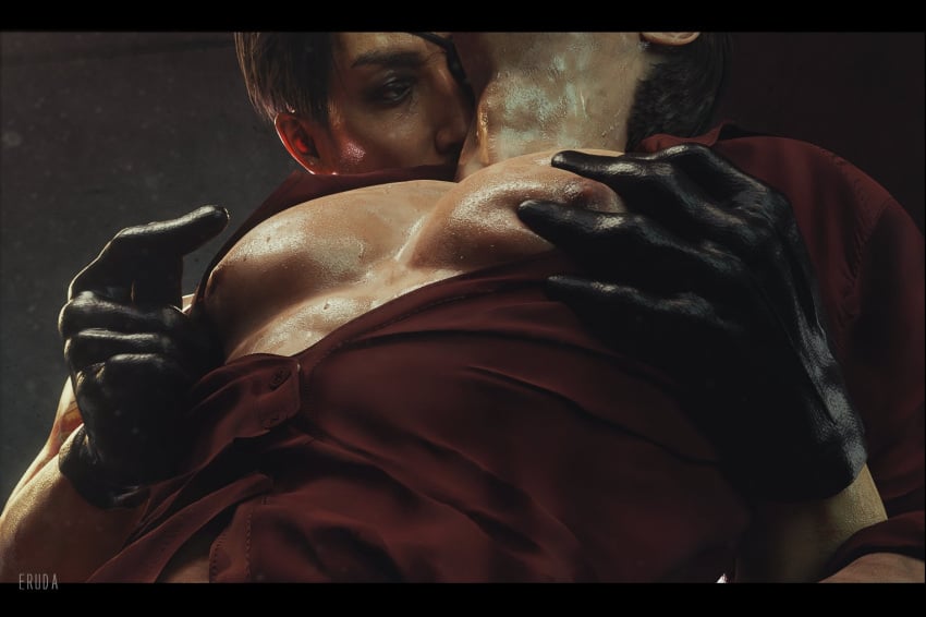 2boys 3d abs bara bara_tiddies bara_tits black_gloves brown_nipples eruda_rgg exposed_pecs foreplay gay gay_domination gay_sex gloves grabbing_pecs handwear kiryu_kazuma leather leather_gloves like_a_dragon_(series) majima_goro male moobs muscular muscular_male nipple_pinch nipple_play nipple_tweak nipples opened_shirt playing_with_nipple rgg_studio ryuu_ga_gotoku sega sweating teasing wet_body yakuza yakuza_(series) yaoi