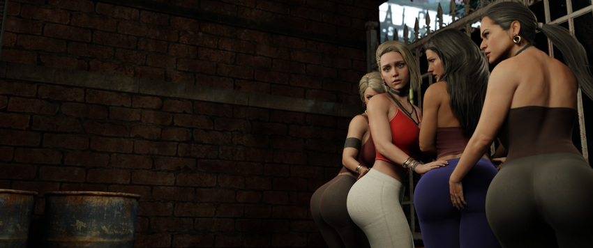 3d 4girls asop1290 ass batman_(series) big_ass big_breasts blender blonde_hair blue_eyes dc dc_comics diana_prince fat_ass female female_only fully_clothed harleen_quinzel huge_ass injustice_2 kara_zor-l karen_starr large_ass looking_back multiple_girls pleasure_face rear_view selina_kyle superman_(series) wonder_woman wonder_woman_(injustice) wonder_woman_(series)