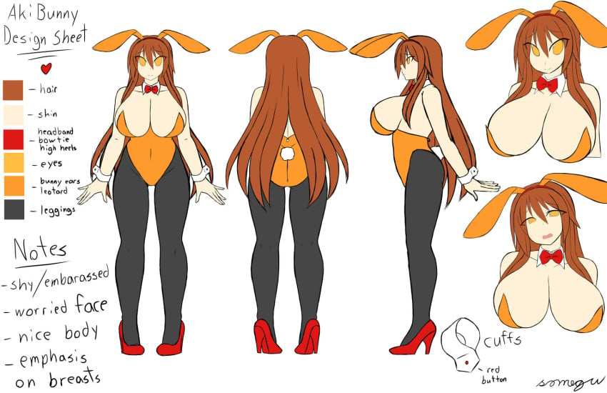 aki_(somegu) animal_ears big_breast big_breasts bowtie bowtie_collar brown_hair brown_hair_female bunny_costume bunny_ear bunny_ears bunny_girl bunny_tail bunnygirl bunnysuit character_profile character_sheet design_sheet female huge_breast huge_breasts large_breast large_breasts long_brown_hair long_hair_female somegu yellow_eyes