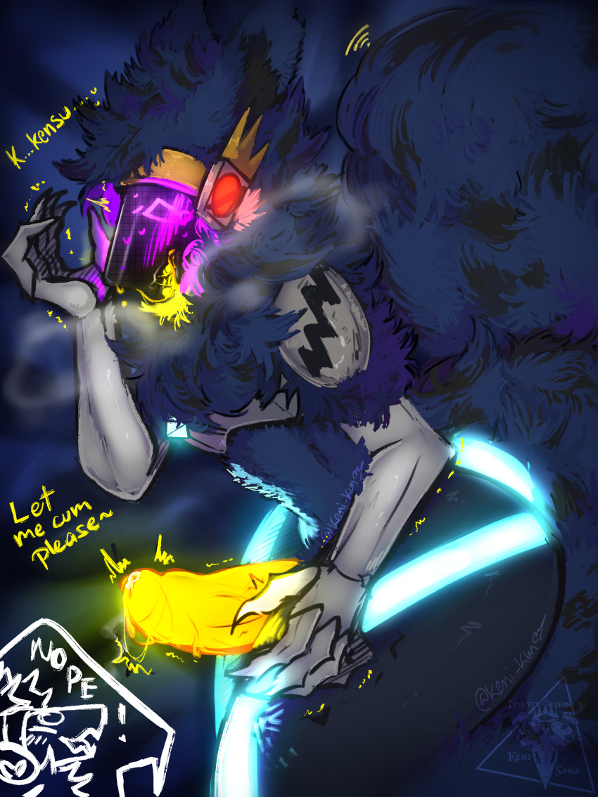 absurd_res anthro ass big_butt big_penis bodily_fluids canid canine canis cum cute_expression duo femboy fluffy fluffy_tail genital_fluids genitals glowing glowing_genitalia glowing_penis hi_res huge_butt huge_cock hung_trap keni_kun_sama link_(keni_kun_sama) liquid machine male male/male mammal orgasm orgasm_control orgasm_denial penis protogen tail wide_hips wolf