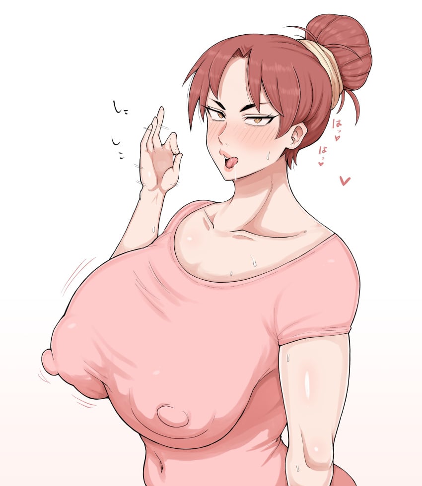 1girls big_breasts blush breasts busty curvaceous curvy curvy_female curvy_figure fellatio_gesture female huge_breasts large_breasts married_woman original original_character shiniku_haguki tongue tongue_out voluptuous white_background woman