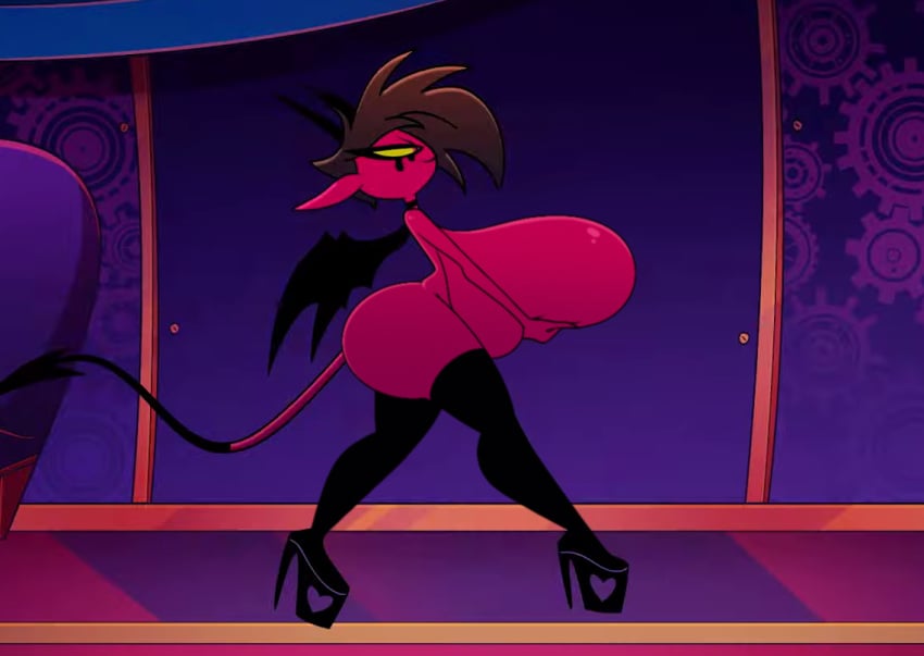 accurate_art_style arielle_somerville_(helluva_boss) ass background_character big_ass big_breasts black_choker black_hair breasts_bigger_than_head choker demon demon_femboy demon_horns demon_tail demon_wings demoness edit enormous_breasts grabbing_own_breast helluva_boss high_heel_boots huge_ass huge_breasts nerota nude platform_heels pointy_ears raphielle_(helluva_boss) red_eyes red_skin screenshot_edit sideboob solo succubus succubus_horns succubus_tail succubus_wings thick_thighs thigh_boots voluptuous yellow_sclera