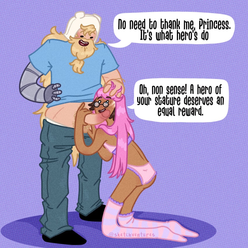 2boys adventure_time blowjob cosplay crossdressing femboy finn_the_human fionna_and_cake gay girly hero kneeling muscular_male princess_bubblegum princess_bubblegum_(cosplay) roleplay sad simon_petrikov size_difference sketchventures skinny_male wig yaoi