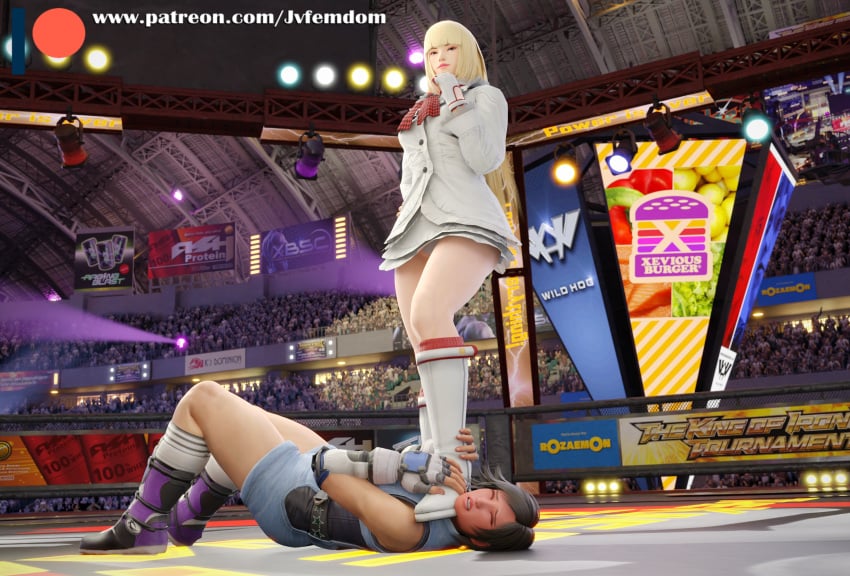 3d 3d_(artwork) absurdres arrogant beaten blender blonde_hair boot_fetish boots calves catfight choking confident crush crushing dominant dominant_female domination dominatrix emilie_de_rochefort female female_domination femdom fight fighting fighting_pose fighting_ring fingerless_gloves foot_fetish foot_on_neck hand_on_hip helpless high_heel_boots high_heels highres humiliated humiliation jvfemdom kazama_asuka knee_boots leather leather_boots legs long_hair looking_at_viewer looking_pleasured muscle_girl muscular_calves muscular_thighs short_hair smug smug_face stepped_on stepping_on_female stomp stomping submission tekken tekken_7 thick_ass thick_thighs thighs trample trampling victory victory_pose white_boots wrestling