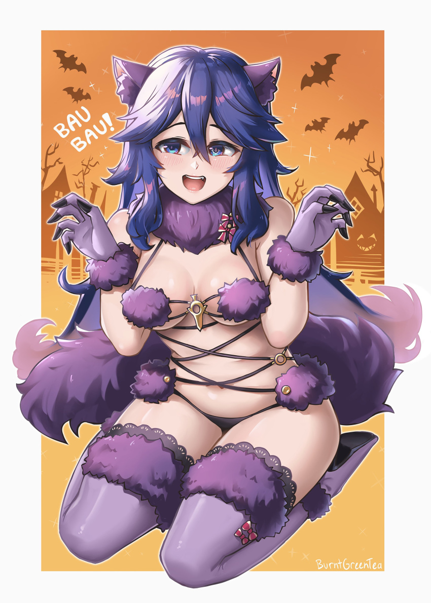 alternate_costume breasts burnt_green_tea cosplay crossover fate/grand_order fate_(series) female female_only fire_emblem fire_emblem_awakening halloween halloween_costume lucina_(fire_emblem) mash_kyrielight_(dangerous_beast)_(cosplay) nintendo open_mouth solo wolf_girl