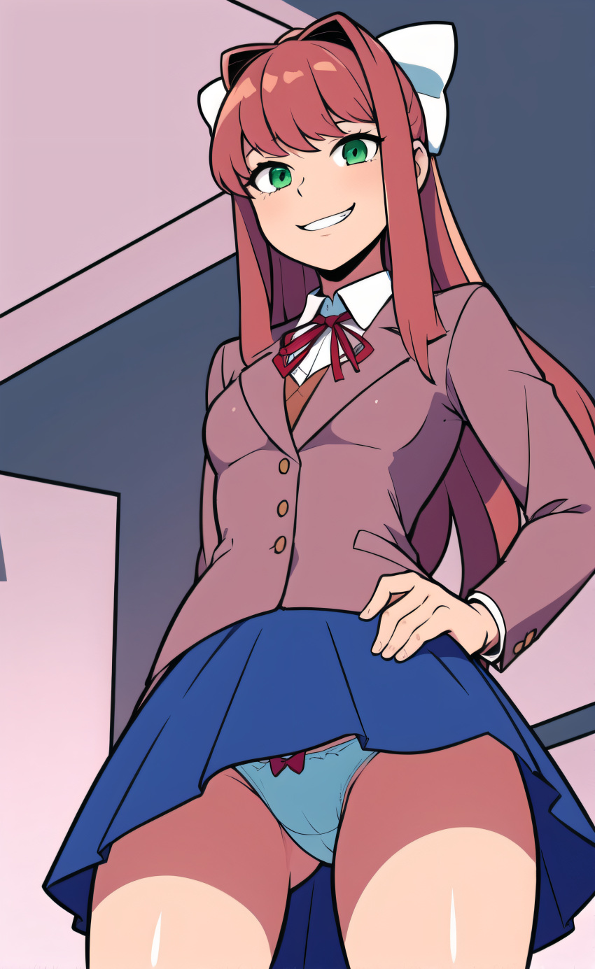 ai_generated delcos doki_doki_literature_club monika_(doki_doki_literature_club) panties pantyshot school_uniform upskirt